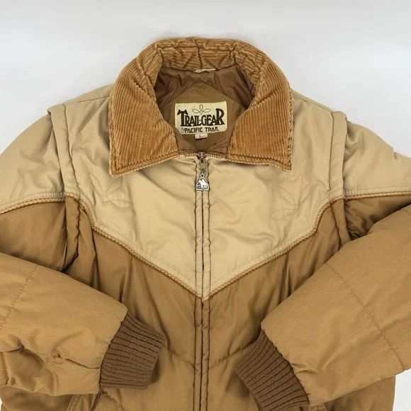 Vintage Trail Gear Pacific Trail Puffer Jacket Large Brown Western Yoke Corduroy